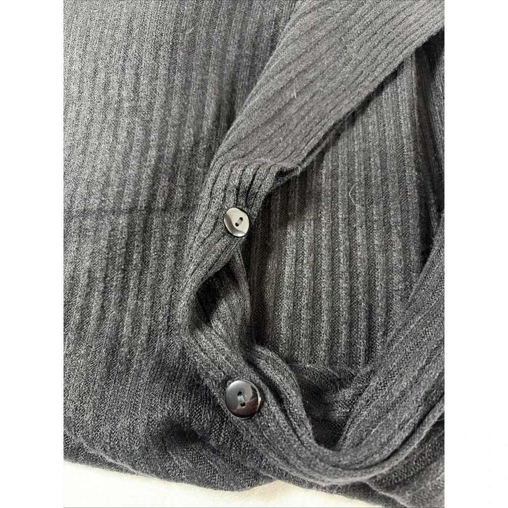 Accent Ribbed‎ Knit Cardigan Poncho Ruffled hem Functional Buttons Draped Wrap